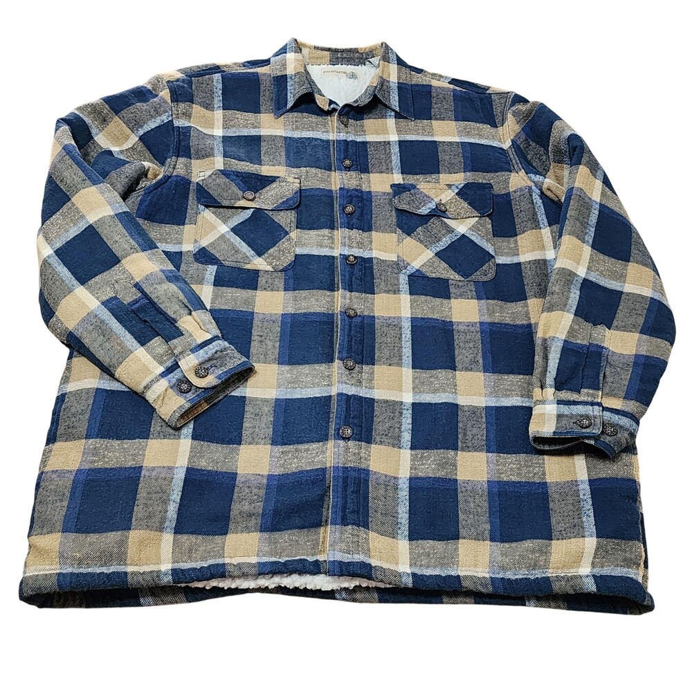 Vintage Fieldmaster Jacket Mens XLT Blue Plaid Sherpa Lined Shacket Outdoor